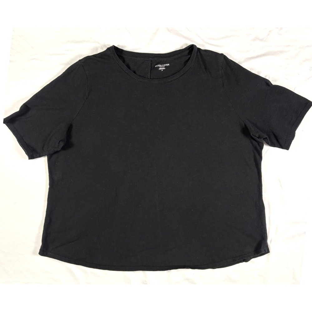 EILEEN FISHER Women's 1X Organic Cotton Tee Black Basic Boxy Comfort Everyday - Picture 7 of 9